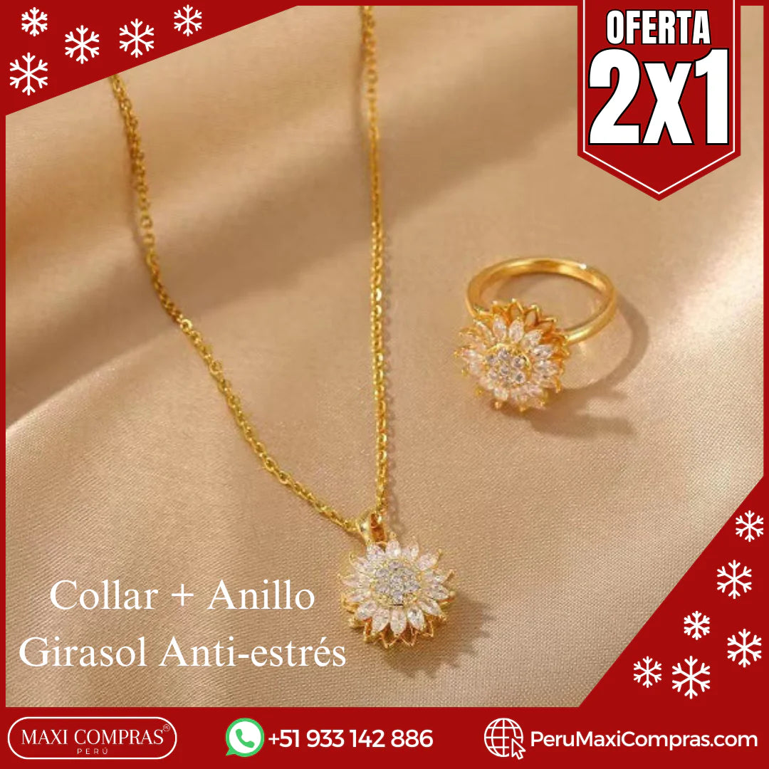 SET GIRASOL DE LUJO : COLLAR Y ANILLO BRILLANTE